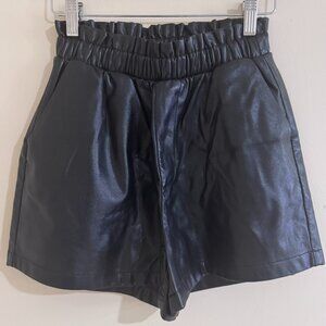 [BB Dakota] Black Faux Leather Shorts with Elastic Waist & Pockets - Fits 2-4